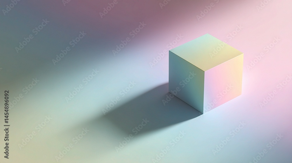Aufkleber soft pastel cube casting a long shadow on gradient background