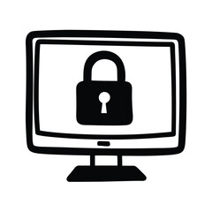 computer lock  security icon vector art silhouette