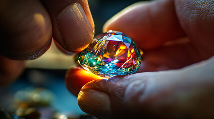 An artisan carefully setting a gemstone into a custom-made ring.