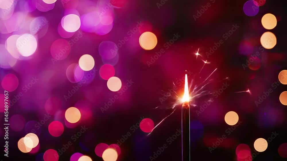 Poster a sparkler illuminates a vibrant background of colorful bokeh lights.