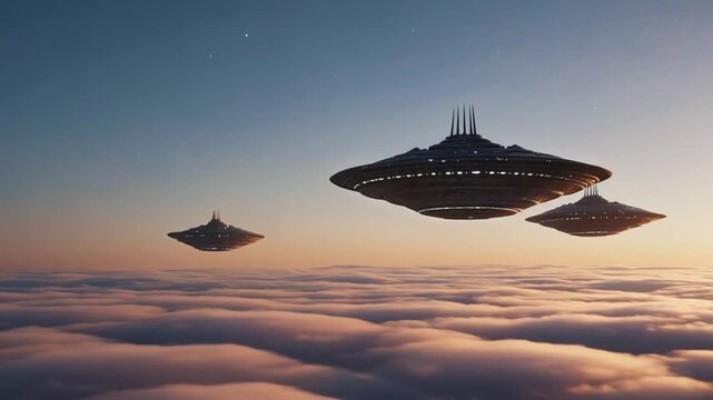 A giant black eye-shaped UFO hovers cloudy sky, swirling clouds vortex, eerie stillness, high contrast lighting, sense being watched, surreal unsettling, alien intelligence presence, cinematic 4K