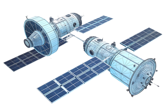 Wireframe Model of Two Spacecraft Docked in Orbit