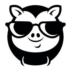 cartoon pig faces, outlined in black, wearing sunglasses.