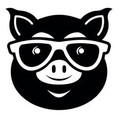 cartoon pig faces, outlined in black, wearing sunglasses.