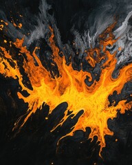 Stunning Fiery Fusion: Abstract Airbrush Artwork on Dark Canvas Evoking Nighttime Mystique