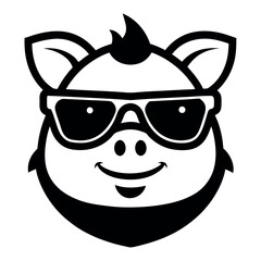 cartoon pig faces, outlined in black, wearing sunglasses.