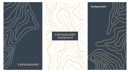 Topography map background set. Wavy abstract cover
