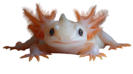 A charming amphibian with feathery appendages and expressive eyes ideal for nature fantasy a