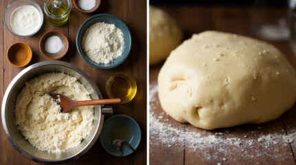 Banner with split screen of dough baking process in progress