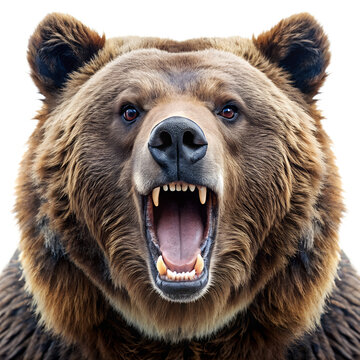 angry bear with open mouth white background