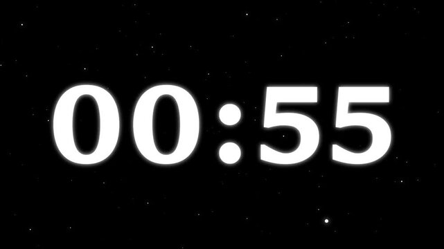 Countdown timer clock number 1 minute from 0 second.