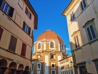 Street level view to the Dome of San Lorenzo Basilica, Florence, Italy