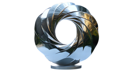 Abstract Sculpture with Reflective Metallic Surface and Dynamic Twisted Design