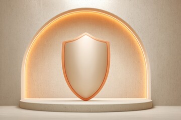 Symbolic Protective Shield Displayed in a Softly Lit Modern Alcove, Showcasing Artistic Design and Minimalist Elegance
