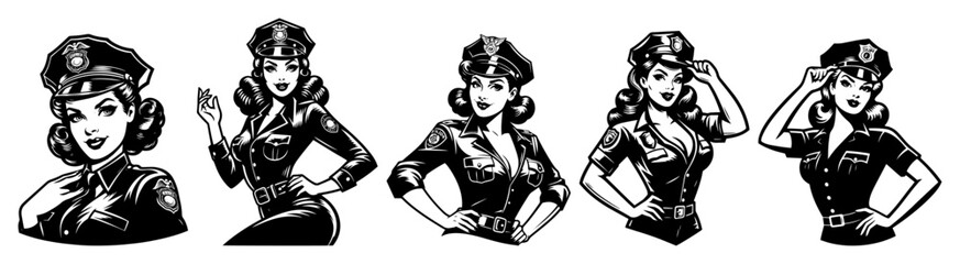 Retro Police Pin-Up Girls Vector