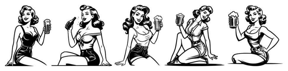 Vintage Style Girls Drinking Beer