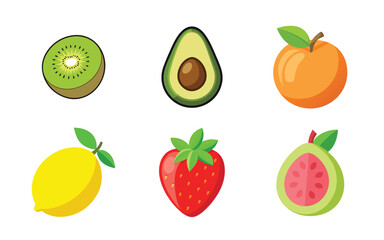 vector set of fresh fruits icon isolated on white background