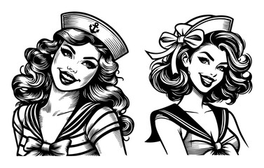 Smiling Sailor Pin‑Up Duo – Vintage Nautical Vector