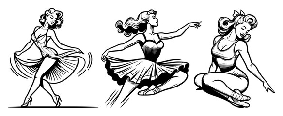pin-up dancers black and white vector