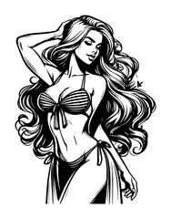Obraz premium bikini pin-up girl black and white vector