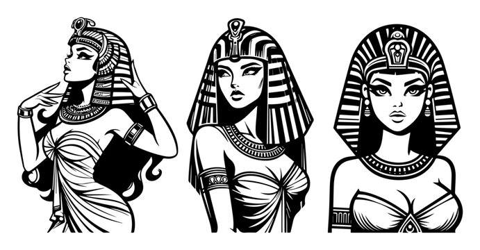 vector Cleopatra illustrations in black and white