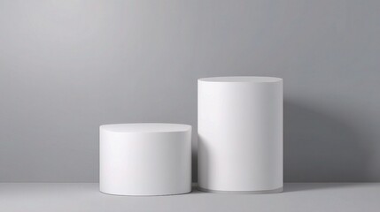 Smooth White Cylindrical Podiums Placed Symmetrically in Modern Setting
