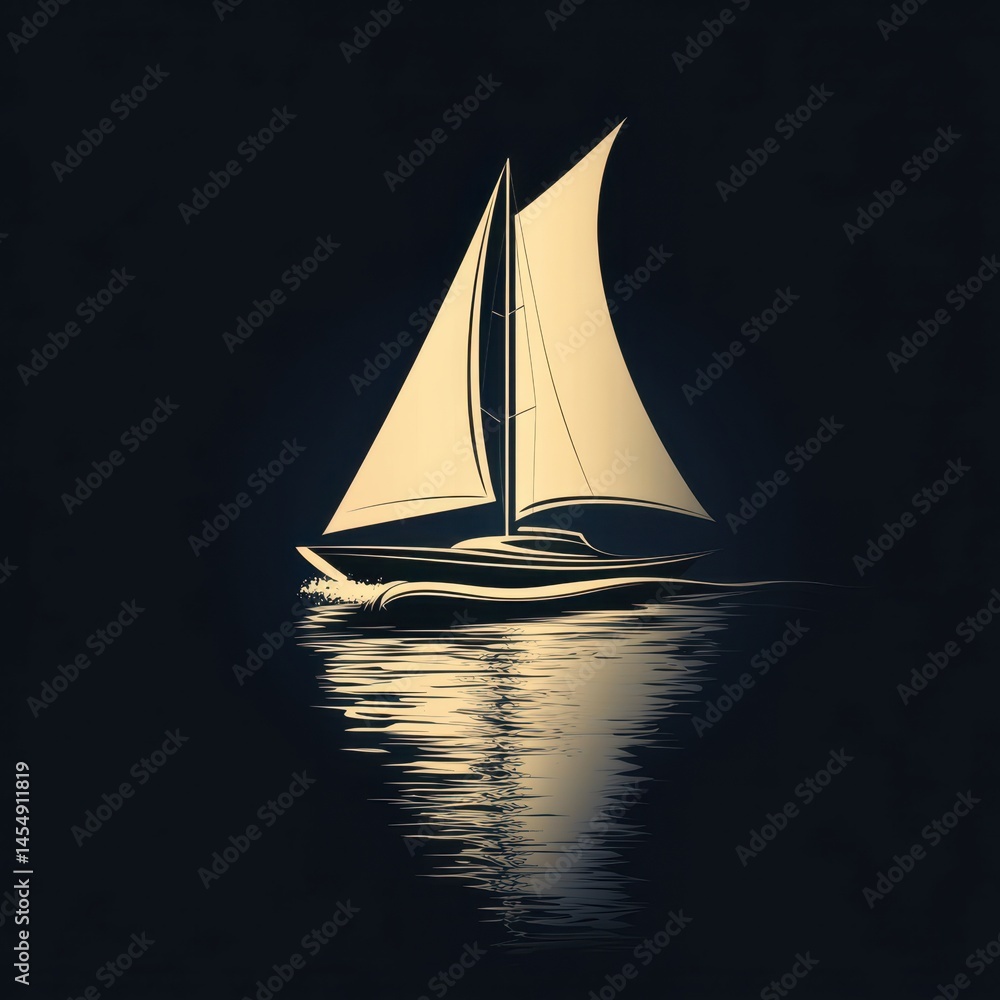 Poster elegant sailboat gliding over calm waters during dusk with soft reflections creating a serene atmosp