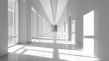 Fototapeta premium Bright Modern Hallway with Long Shadows in Contemporary Building