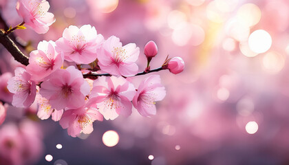 vibrant pink cherry blossoms in bloom against a soft bokeh background