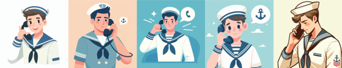 vector set of sailors calling