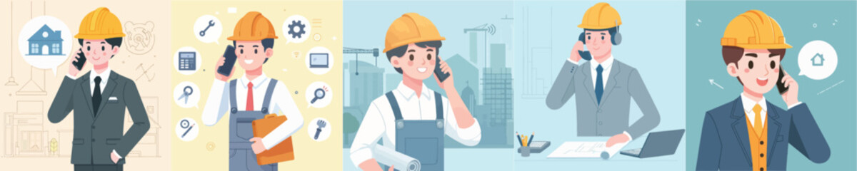 vector set of architects calling