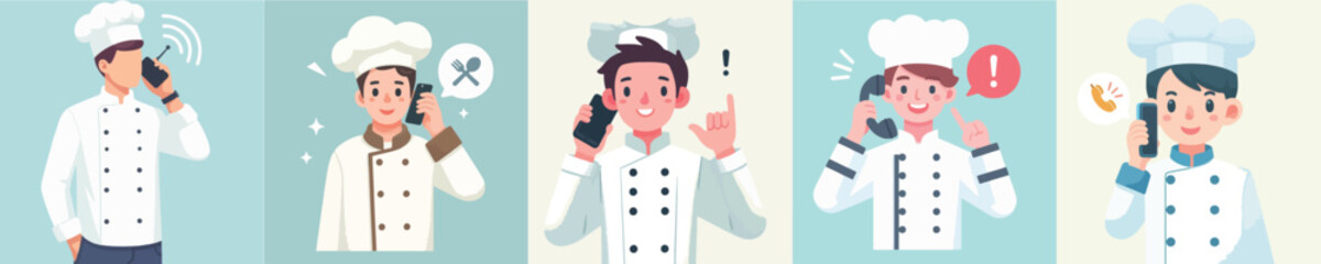 vector set of chefs calling