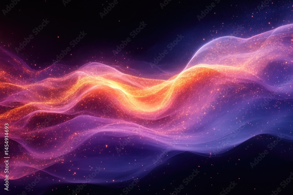 Poster abstract swirling design with glowing particles.