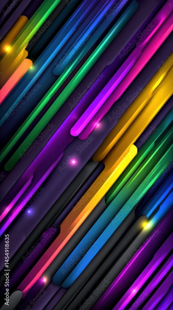 Poster colorful 3d lines abstract background. colorful cylinders with rounded edges and soft lighting on a 