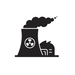 Flat minimalistic vector icon Nuclear power plant emitting smoke on transparent background.