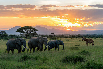 silhouettes of majestic savanna animals at sunset romance and grandeur of nature