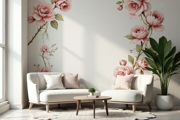 Elegant floral motifs on a neutral backdrop for sophisticated interiors , texture, subtle