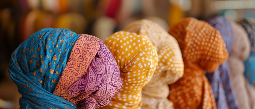 Several Rajasthani turbans display vibrant colors and intricate patterns suggesting cultural significance, heritage and artisanal craftsmanship.