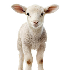 Obraz premium cute baby lamb facing forward on white