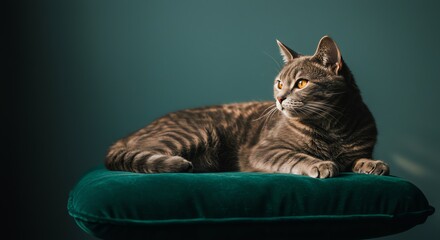 Gray Striped Cat Resting on Cushion