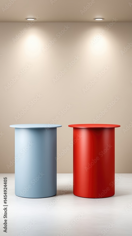 Poster Colorful Podiums Under Bright Lights Create an Inviting Atmosphere for an Event in a Pastel Setting