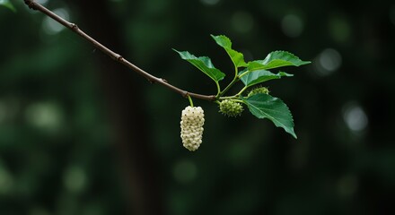 White Mulberry Fruit Hanging From Branch