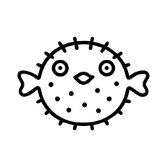 Cute cartoon pufferfish illustration with minimalist design, icon, vector  
