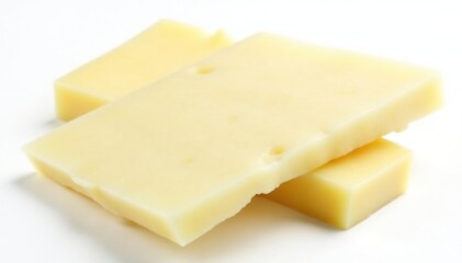 Close-up of sliced white cheese on white background, food photography, mascarpone, cooking