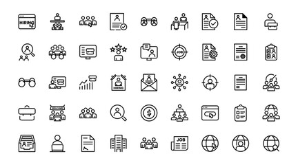 Hiring Process Line Icons – Recruitment, Job Application, Interview, Candidate Selection Vector Set