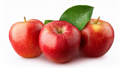 ripe red apples with green apple leaves on white background file contains clipping path