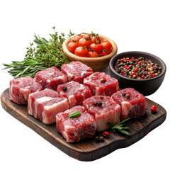 Fototapeta premium Delicious beef cuts preparation kitchen food photography home close-up. Isolated on transparent background, png.