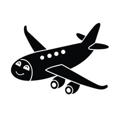 cute cartoon airplane flying smiling vector art silhouette