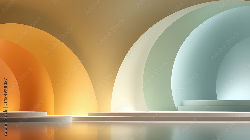 Poster Colorful Podiums Illuminated by Soft Lighting Create an Artistic Display in a Serene Environment