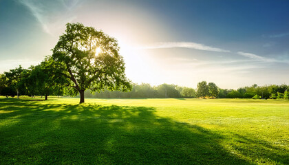 Fototapeta premium lawn with sun and shade from tree